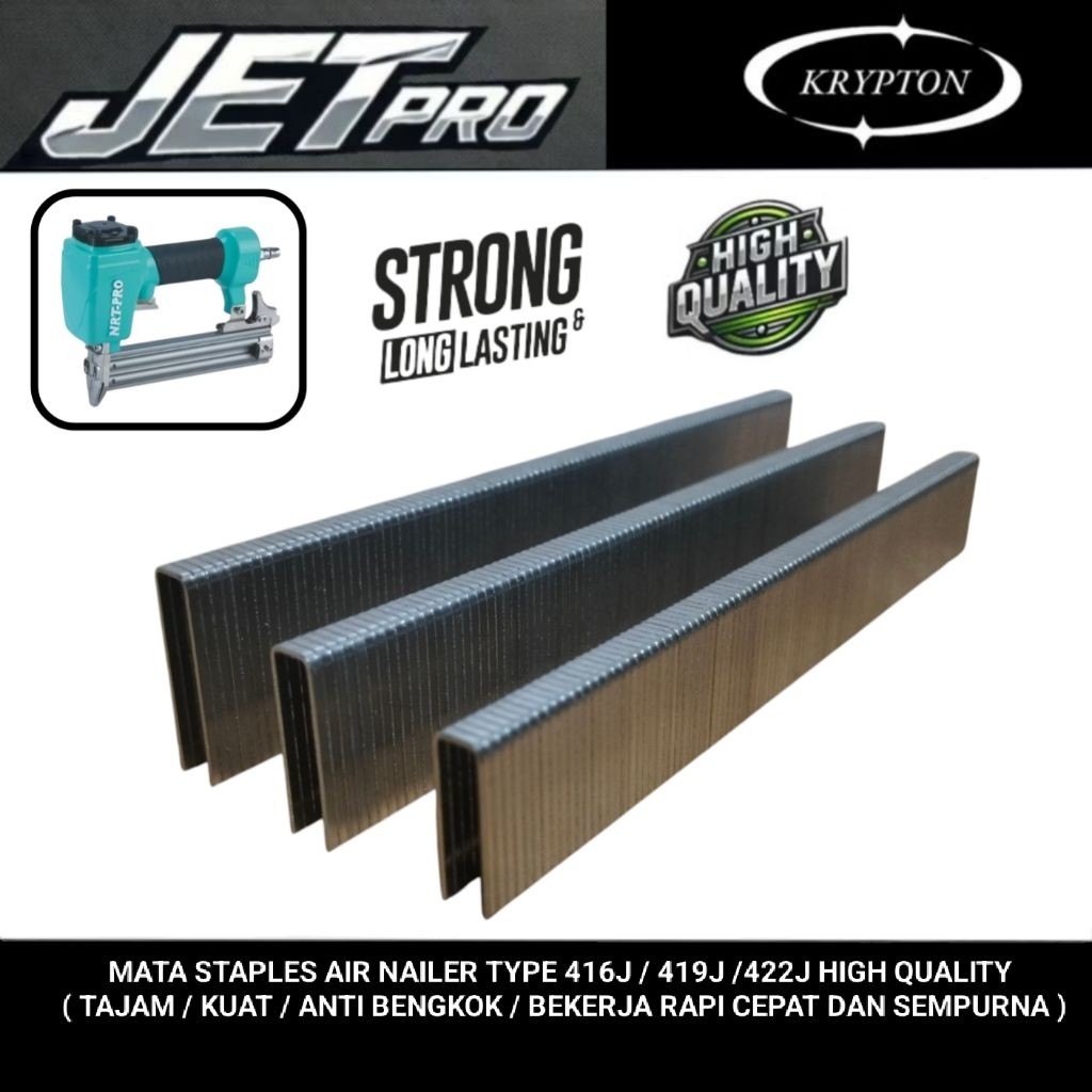 

JETPRO Mata Staples air nailer 5000pcs/kotak type 416J / 419J / 422J JAPAN QUALITY