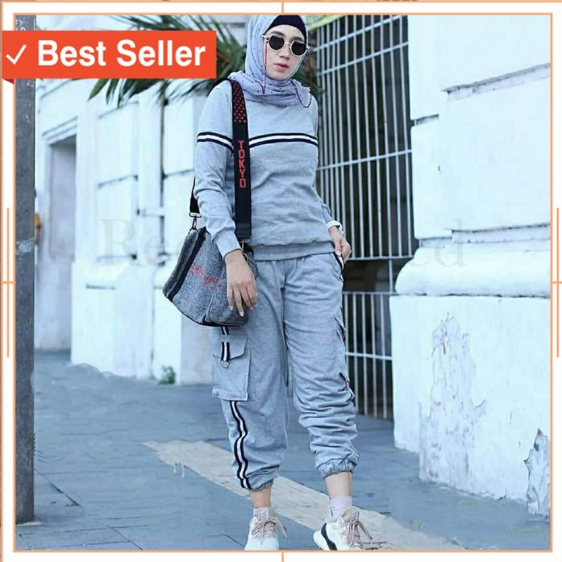 NABILA SET / BIG SIZE / GAGIL / KAOS BAJU CELANA TRAINING / BAJU OLAHRAGA WANITA MUSLIM/ SWEATSHIRTB
