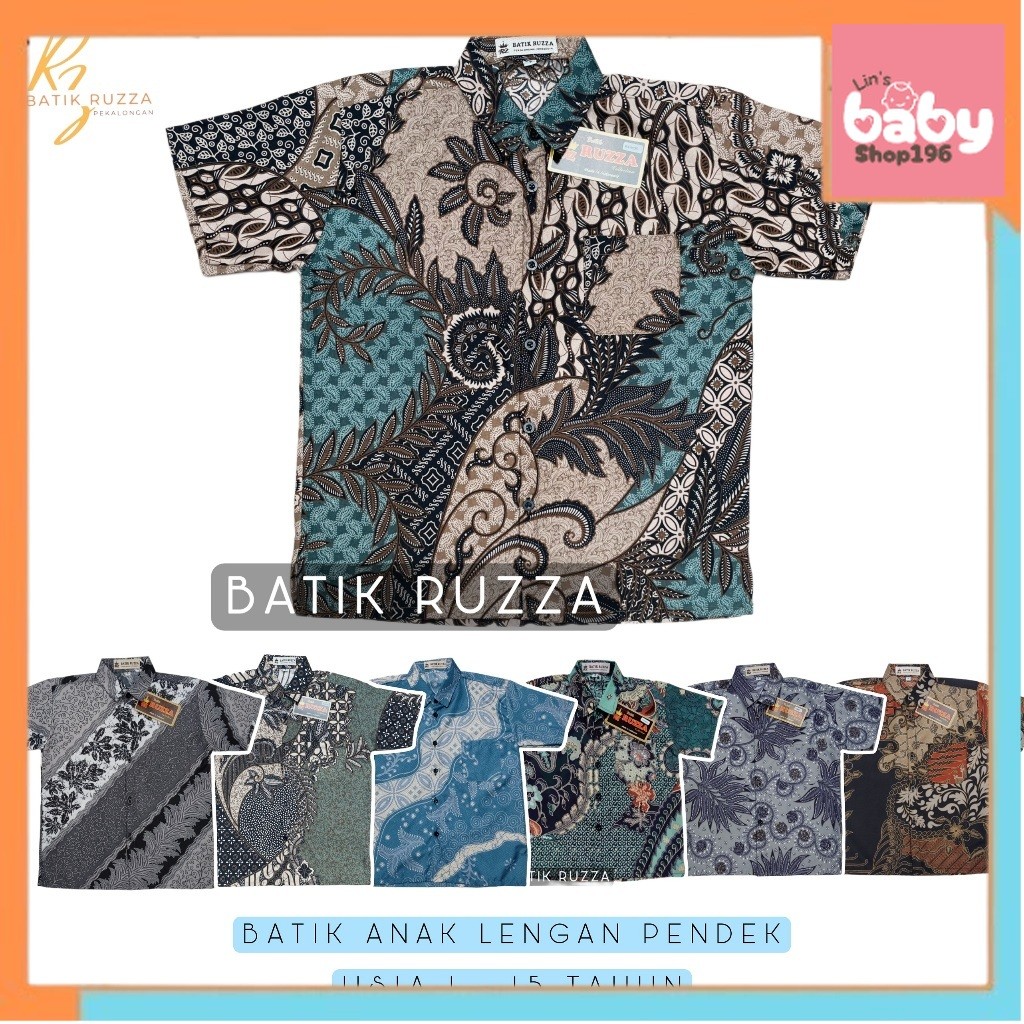 RUZZA Kemeja Batik Anak Laki Ukuran 2-15 Tahun Motif Kate Sage Mustard BAJU  ANAK MURAH LUCU