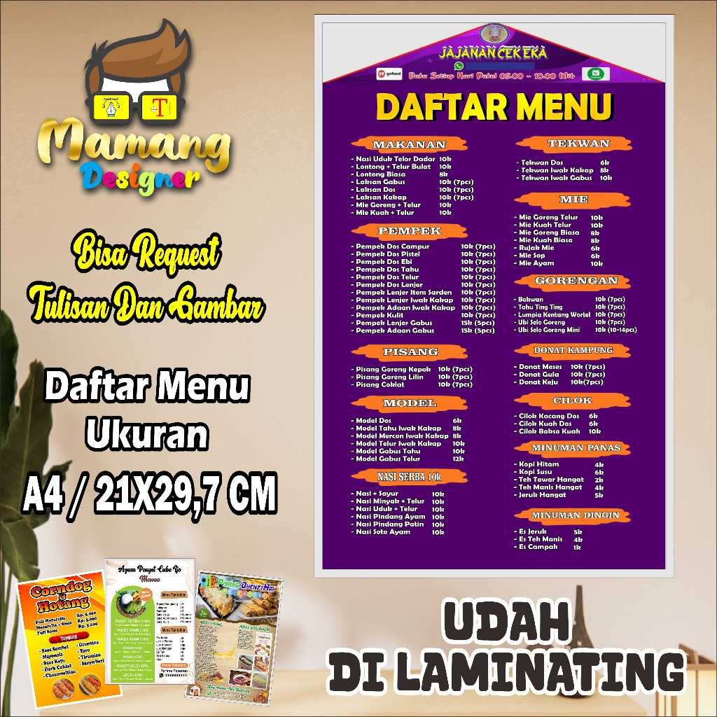 

Backdrop Cetak Daftar Menu Bahan Kertas Dilaminating Untuk Warung dan Rumah Makan bb
