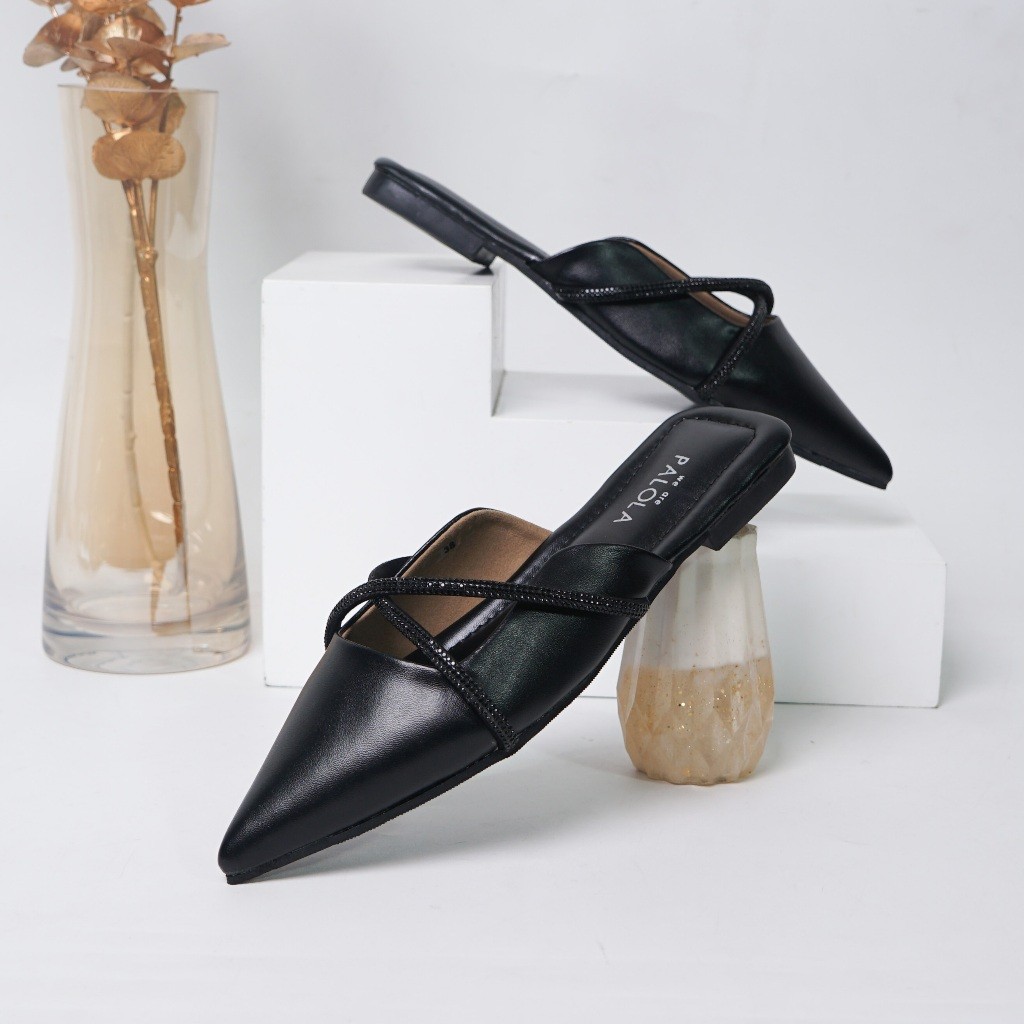 ABRISD PALOLA JOVITA Sepatu Sandal Slop Wanita Tali Depan Flat Kekinian Sepatu Sendal Slip On Mules 