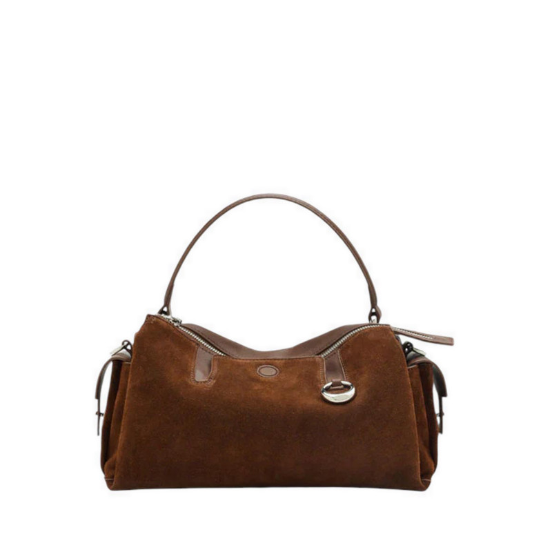Pazzion Sevila Suede Tas Satchel Wanita Bahan Kulit Suede Warna Cokelat Muda Model Selempang