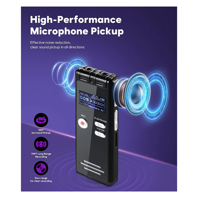 CJSD-64GB Digital Voice Activated Recorder With Playback - 3072Kpbs HD Dual MIC Tape Recorder For In