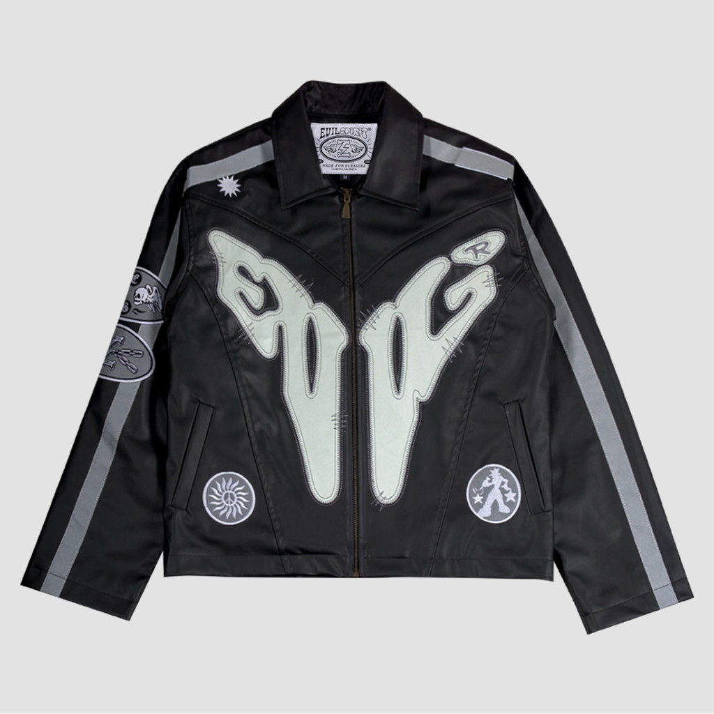 EVILSPIRIT LEATHER JACKET - KENZIE BLACK REFLECTIVE GLOW IN THE DARK UNISEX
