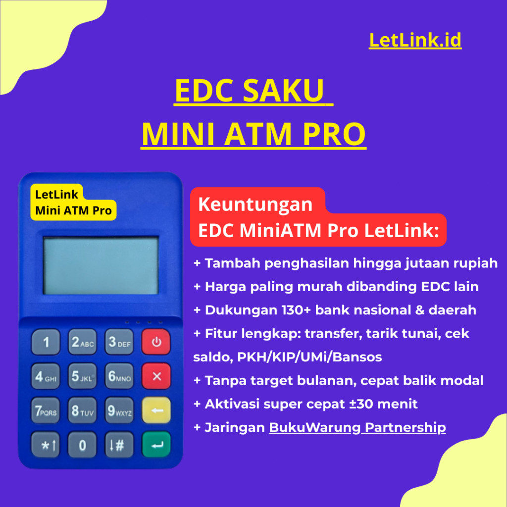 EDC Saku Mini ATM Pro LetLink - Mesin Tarik Tunai, Cek Saldo & Transfer bisa Semua Rekening Bank