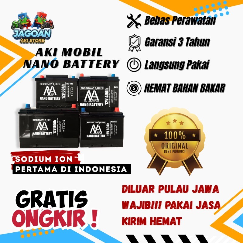 NANO BATTERY Aki Mobil Sodium Ion 12V 30A - 80A / Aki Mobil Sodium Ion GARANSI 3 TAHUN