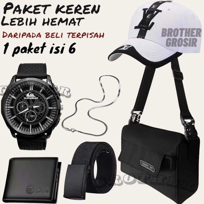 [𝗡𝗼𝘂𝗿𝗮] (Promo Paket Istimewa Pria Keren Combo Star Pria Terbaru ) 6 In 1/Jam Tangan Pria Keren Beli