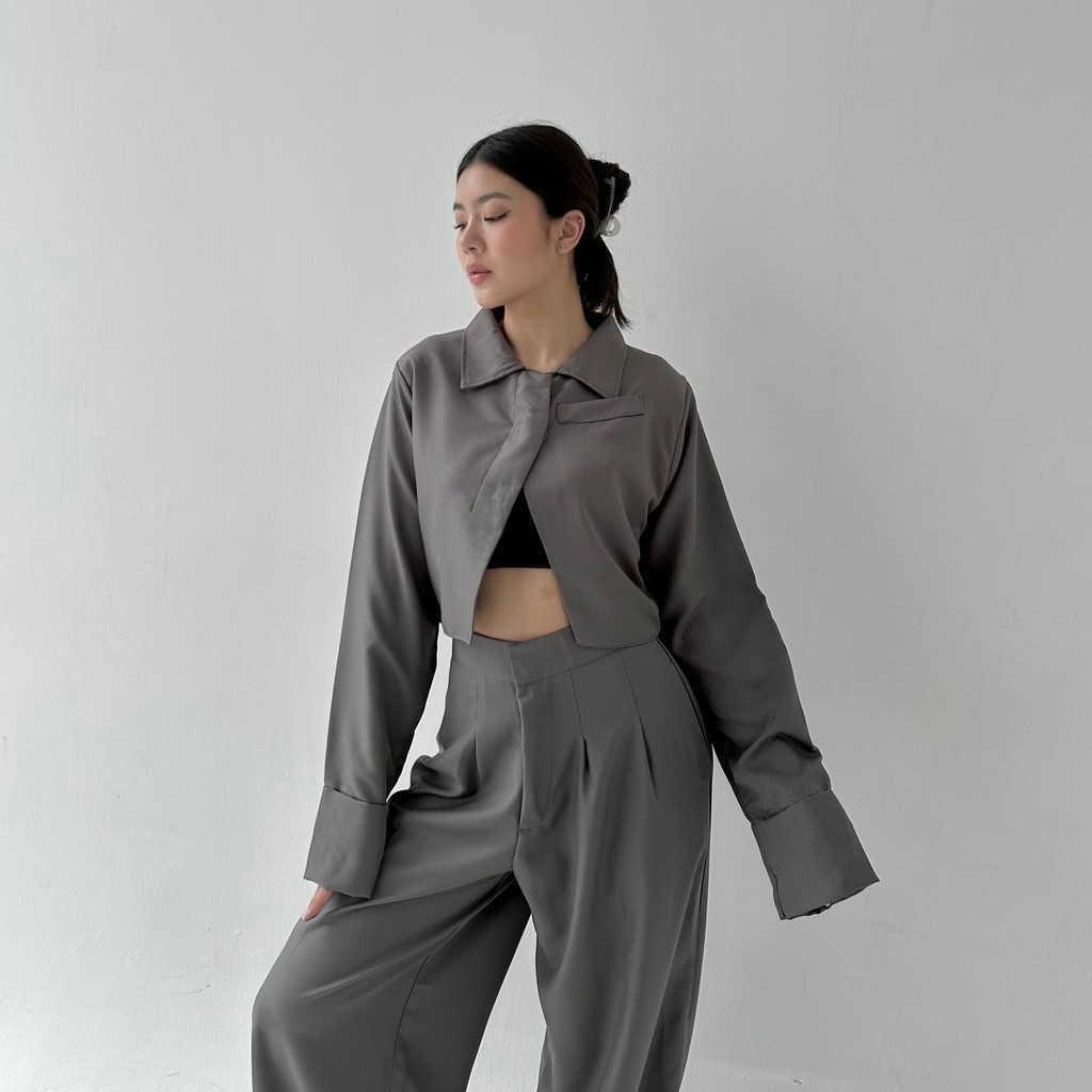 LEMUSHOP KIT BLAZER - Atasan Crop Outer Blazer Wanita Luaran Top Jacket Murah Baju Lengan Tangan Pan