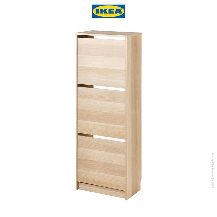 IKEA BISSA Rak Kabinet Sepatu Dengan 3 Kompartmen Efek Kayu Oak 49x28x135 cm   Furniture - Tidak Dir