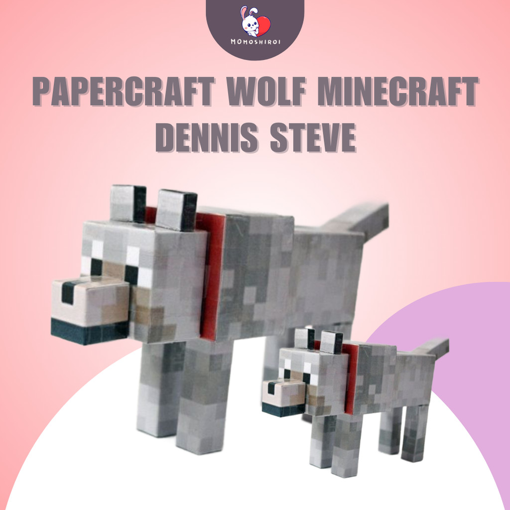 Papercraft Mainan Rakitan Kertas Serigala Wolf Minecraft Dennis Steve