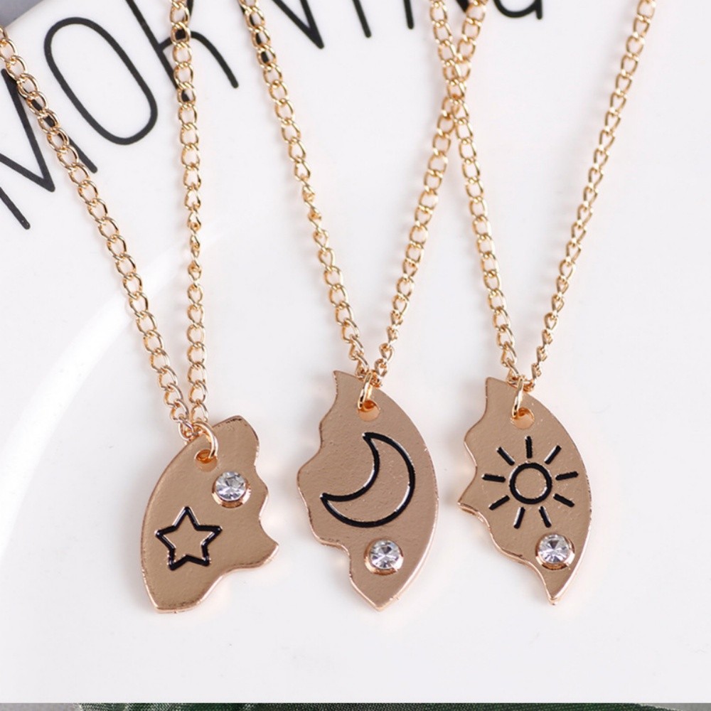 3 Pcs/Set Sun Moon Star Pendant Necklace Best Friend Bff Friendship Couple Necklace Clavicle Chain F