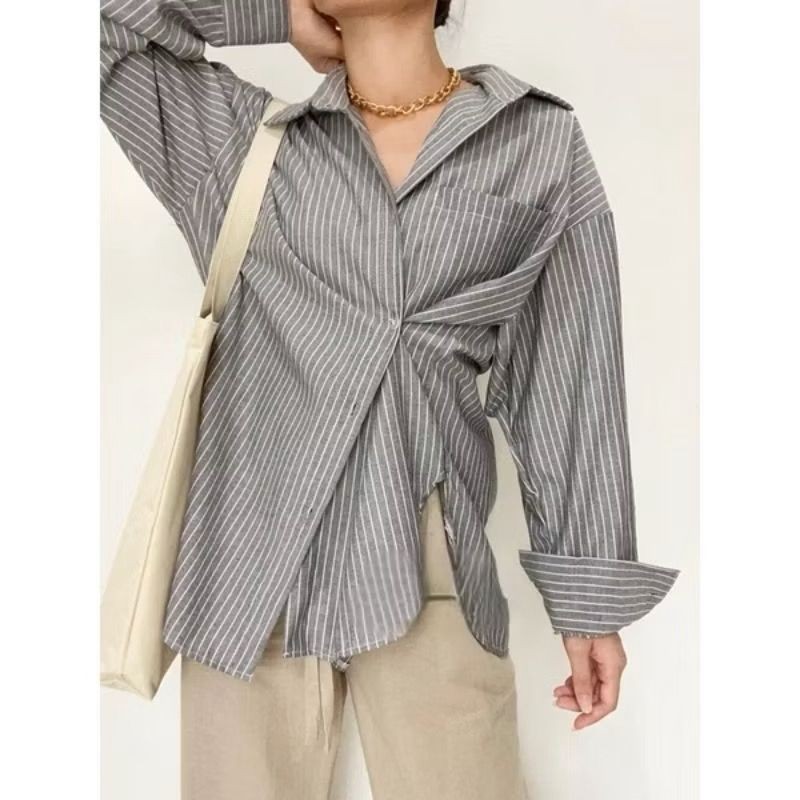 OXFORD Kemeja Wanita Katun Salur