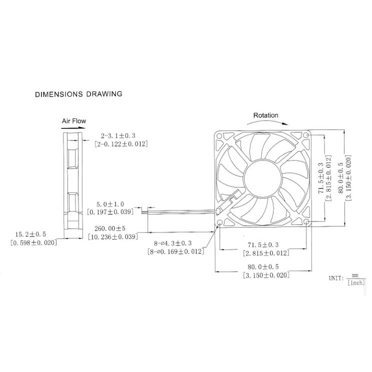 10PCS Gdstime 8cm 80x80x15mm 8015 24V 2pin DC Brushless Exhuast 80mm Cooling Fan
