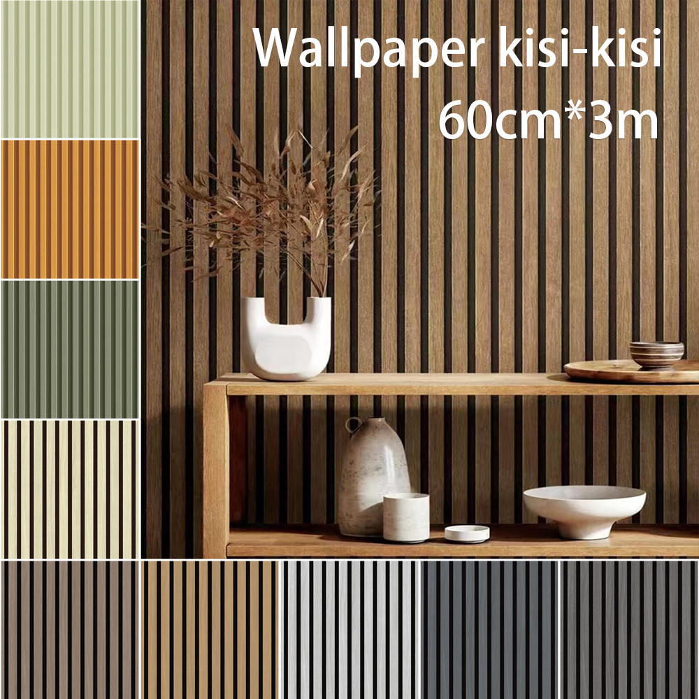 0.6m*3mWallpaper 3D Motif Keramik-Vinyl Tahan Air&Anti Lembab,Roll Grid Kayu untuk Dinding Dekorasi