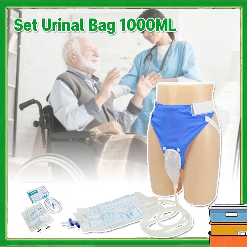 Set Urinal Bag 1000ML + Selang Urin Bag Urine External Urine Bag Alat Bantu Kantong Kencing Dengan S