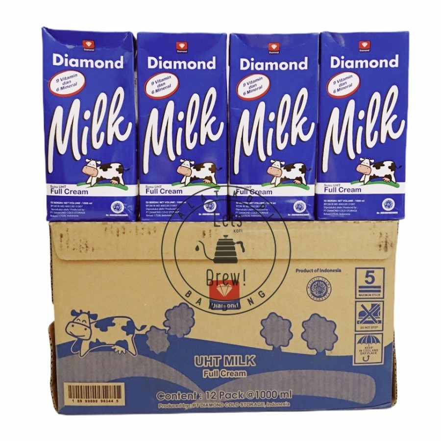 Susu UHT Diamond Full Cream 1 Karton | Diamond UHT Millk Plain 1 Dus