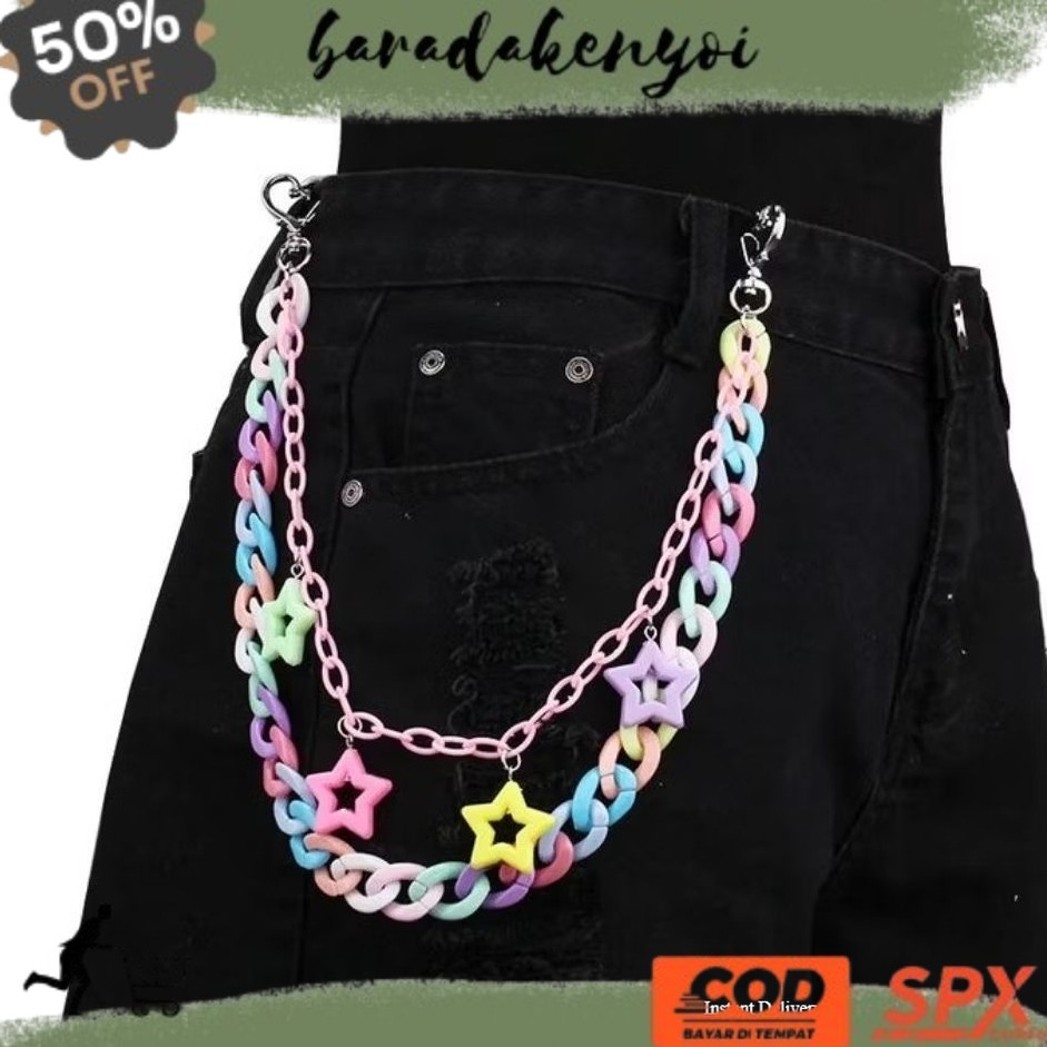 TREND NEW ARRIVALS rantai warna warni kait celana/ hook pants strap chain colorful full color/ akses