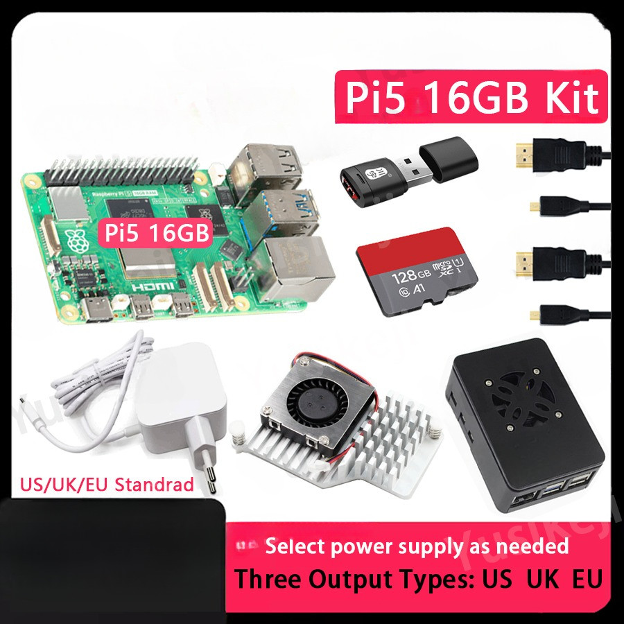 Original Raspberry Pi 5 16GB Board and raspberry Pi 5 16GB KIT(PI5 16GB+Case+Fan+Power Supply+HDMI C