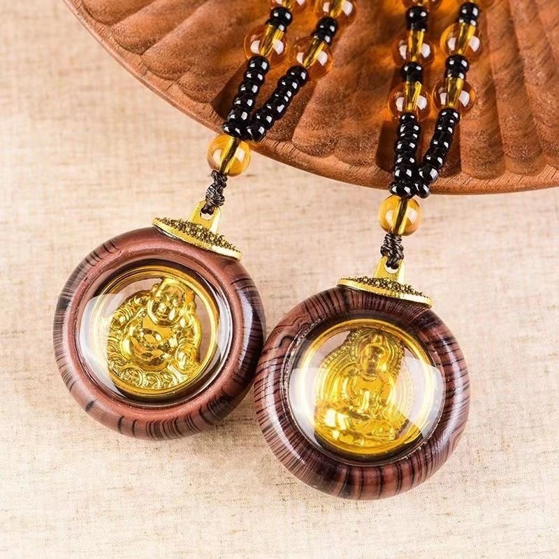 Liontin Buddha Jinbo Guanyin, kalung pria dan wanita, patung Buddha dua sisi, liontin emas bertatahk