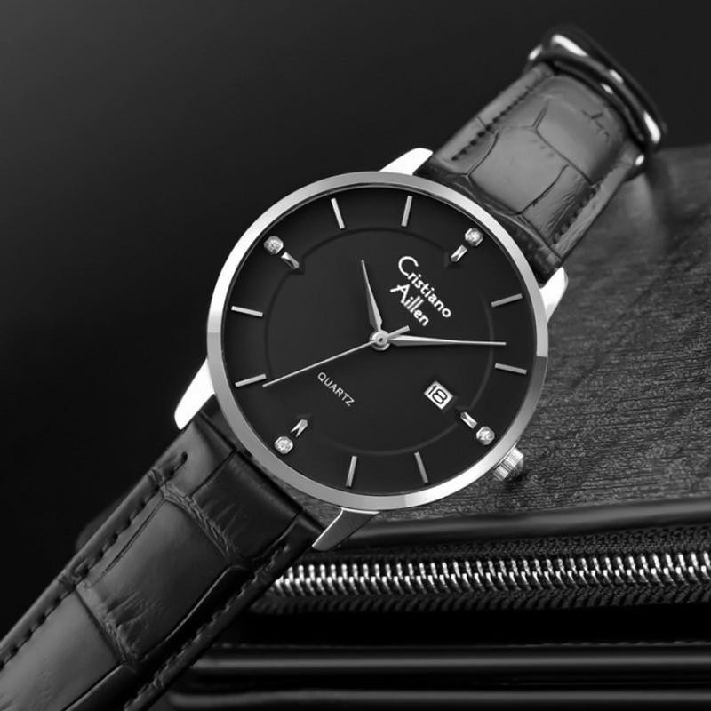 Cristiano Aillen Men's Watch 840 Leather Sapphire Glass Water Resistant 3 ATM Stainless Watches