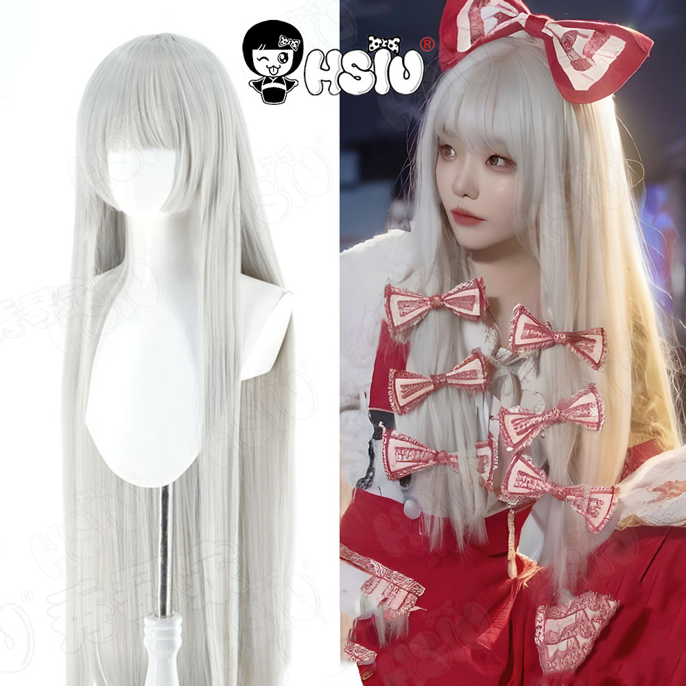 Fujiwara no Mokou Cosplay Wig HSIU 100CM silvery white long hair Synthetic Wig+Wig cap Touhou Projec