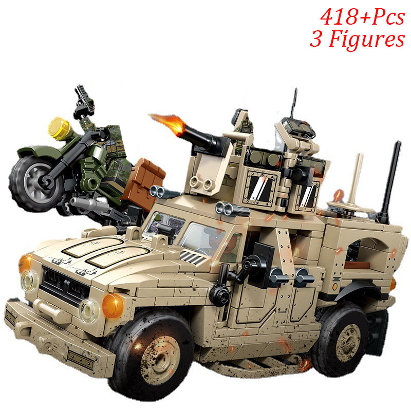 SLUBAN WW2 Military Humvee Jeep H1 Army Friends Car Mould King Buig Bricks Classic Moc Blocks Action