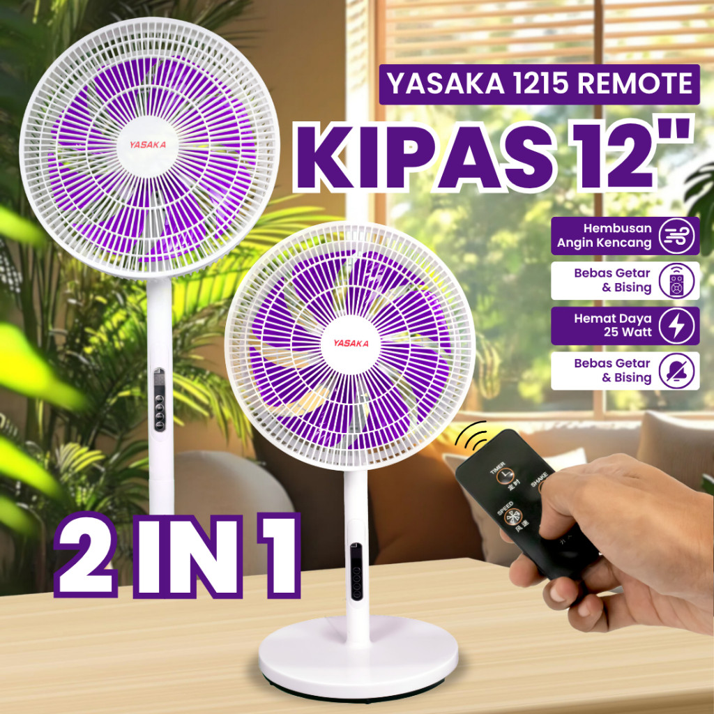 YASAKA-KIPAS ANGIN REMOTE CONTROL BERDIRI 12 INCH/STAND FAN 2 IN1/KIPAS ANGIN MEJA/KIPAS ANGIN BERDI