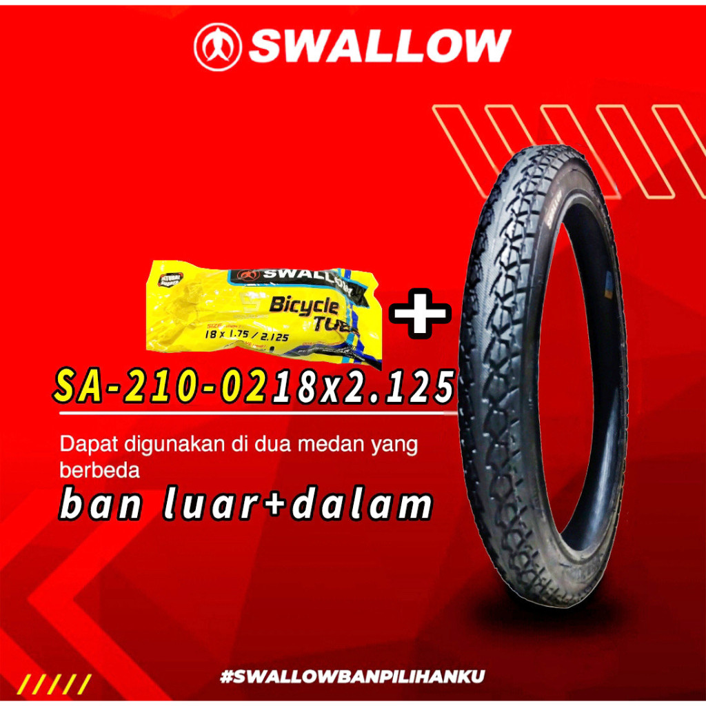ban sepeda 18 x 2.125 SWALLOW luar dalam untuk sepeda 18 inch