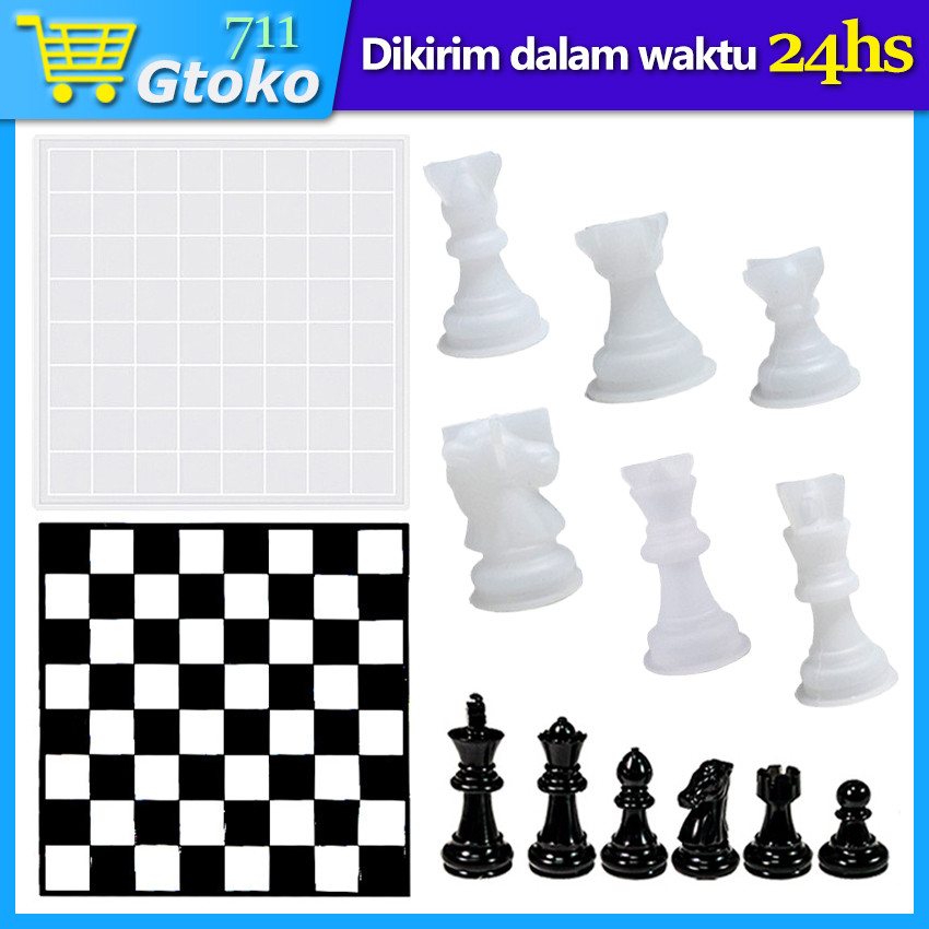 Cetakan Catur Papan Resin Epoxy Craft DIY Catur 3D Silikon Mold 1 Set