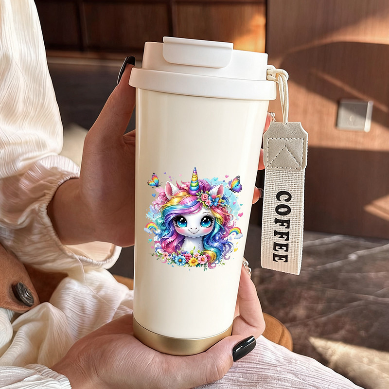 Colorful unicorn, butterflies, flowers, rainbow, pattern  500ml dual-purpose cup for hot and cold dr