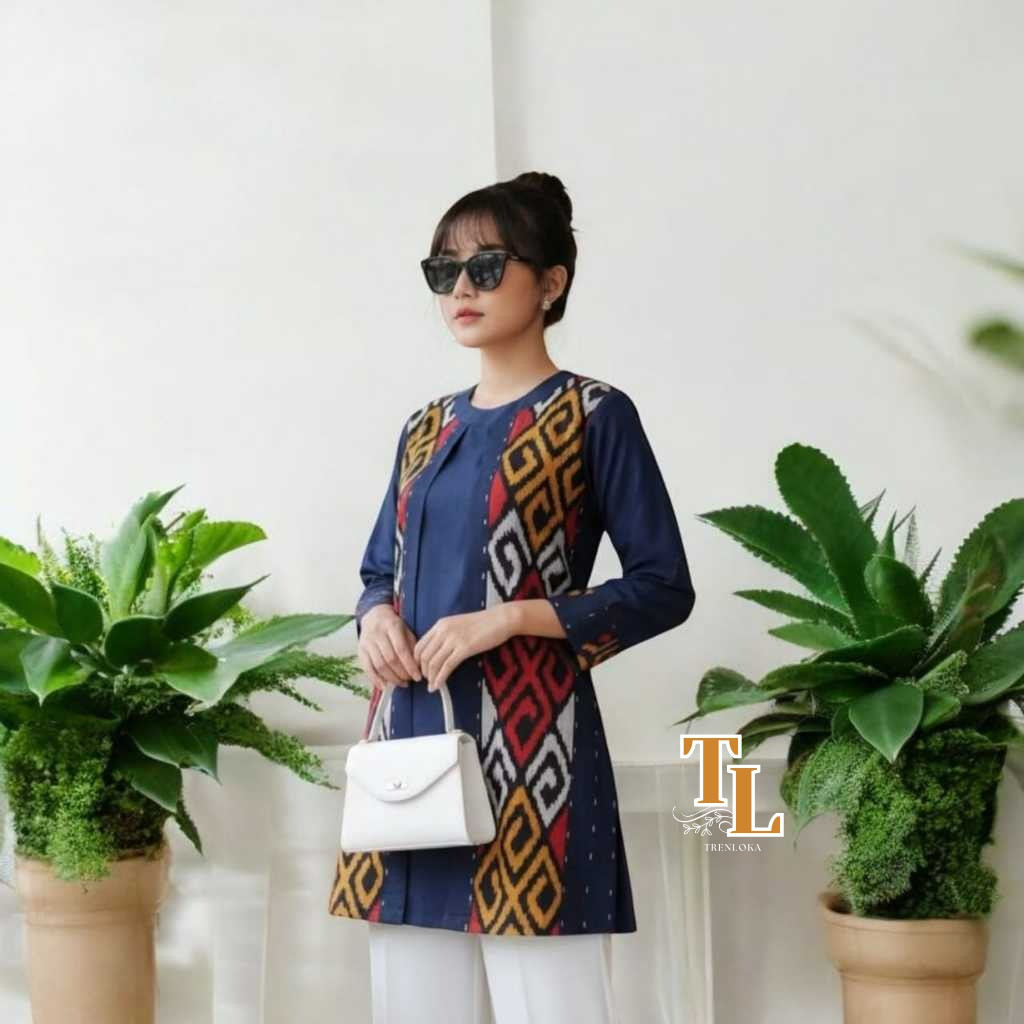 Baju Batik Tunik Bahan Kain Tenun Mix Kain Toyobo Halus Batik Modern Batik Kekinian