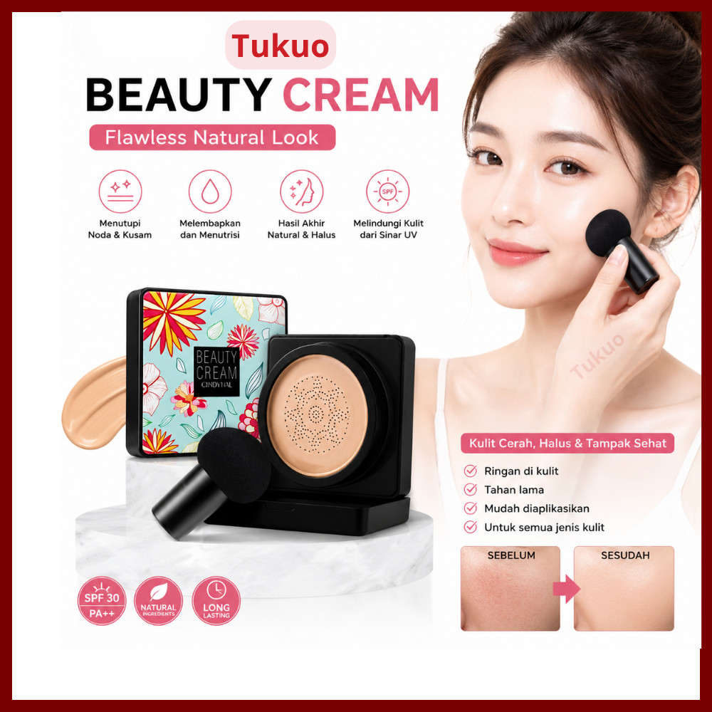 [BPOM] CINDYNAL BB Cushion Beauty Cream Bedak Cair Foundation Glowing Tahan Lama Pelembap Glycerin