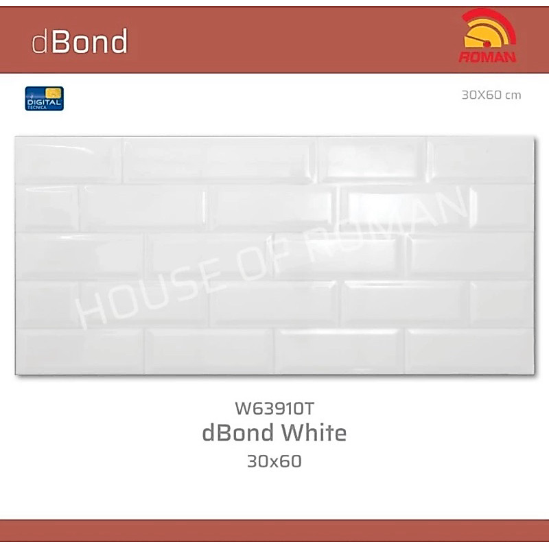Roman keramik W63910T dBond White 60x30 / keramik kamar mandi / keramik bata putih / keramik roman /