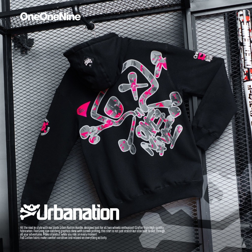 ID. Oneonenine Ksr Hoodie Urban Nation Black Pink - Sweater Jumper Fleece Sablon