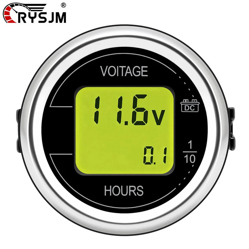 2'' 52MM 2 in 1 Pengukur Tegangan + Jam Mobil LED Digital Meter Tahan Air Voltmeter Bulat Pengukur T
