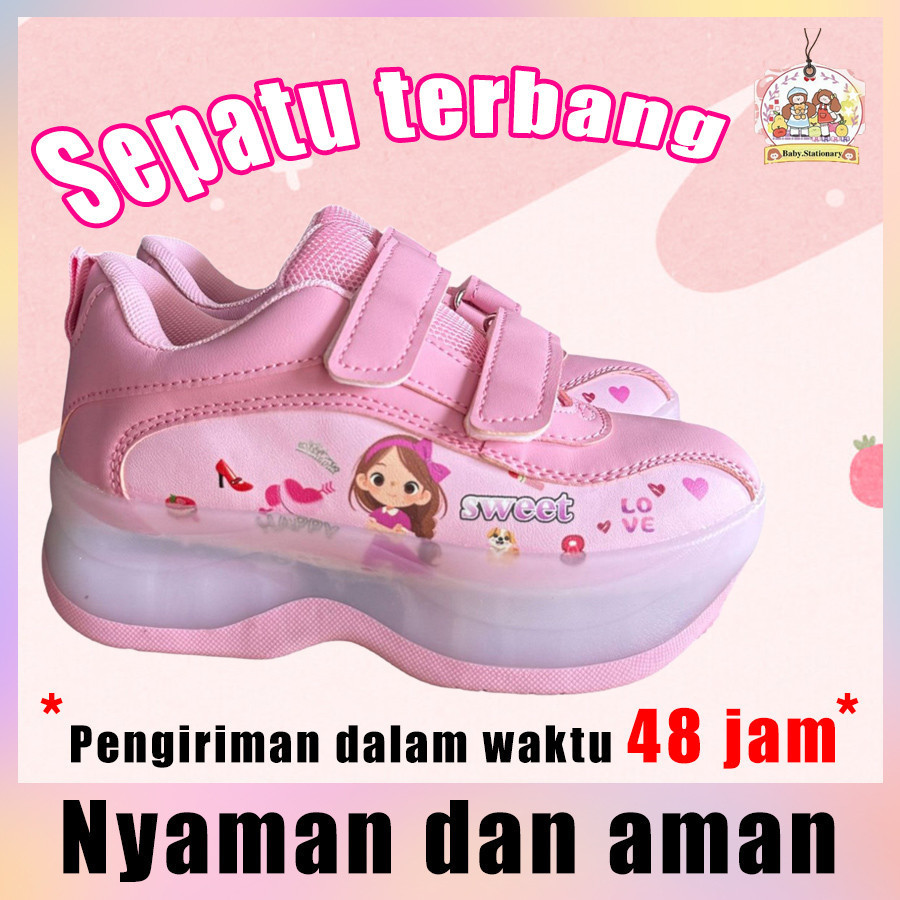 Sepatu Roda Anak Perempuan 4 Roda + Lampu LED  Sepatu Sport & Luncur Keren untuk Sekolah