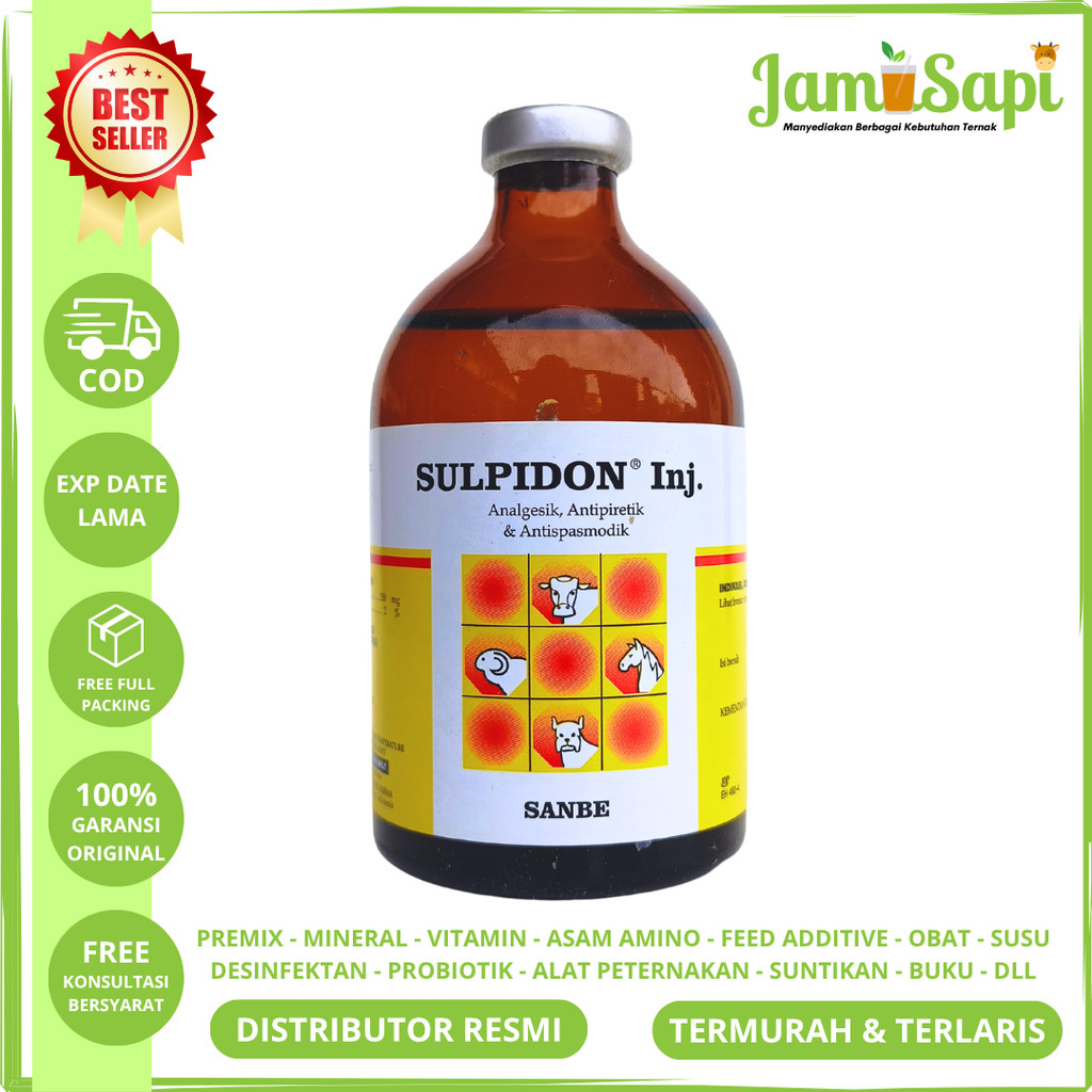 SULPIDON Injeksi 100mL - Obat Nyeri Analgesik Demam Antipiretik & Kejang Otot Antispasmodik Sapi Kam