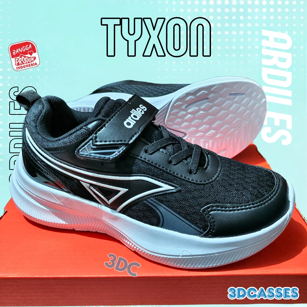 ARDILES TYXON - Sepatu Sekolah Anak Hitam Putih Sneaker Ardiles Original