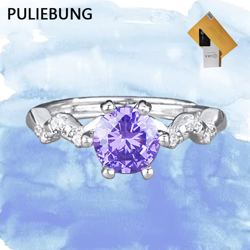PULIEBUNG Cincin Terbuka Yang Terinspirasi Vintage Dengan Aksen Moissanite Ungu