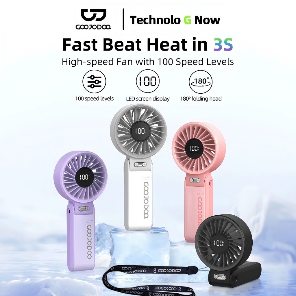 Goojodoq 4000mAh High-speed kipas Mini Portable  kipas angin 100 Gear Wind dapat dilipat Digital Dis