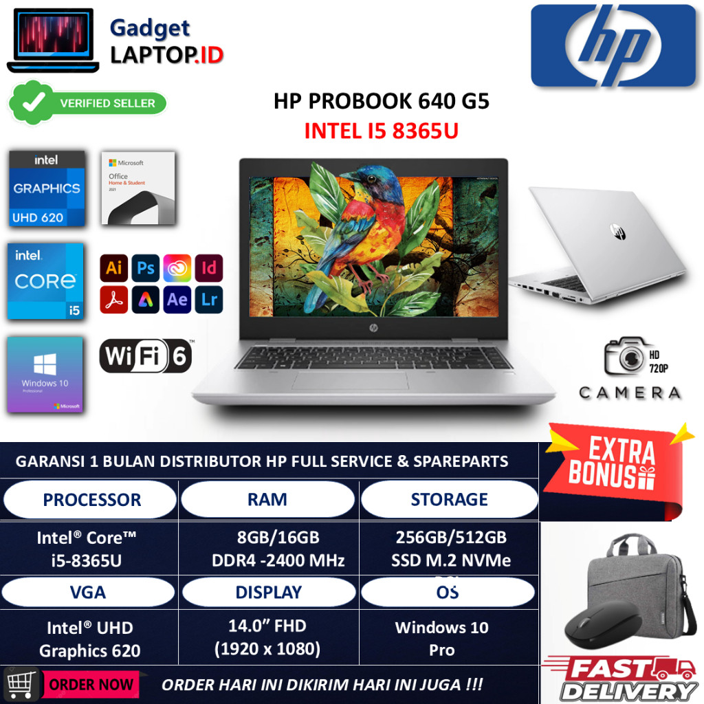 Laptop murah HP PROBOOK 640 G5 INTEL I5 8365U 8GB 256GB 14.0 FHD WIN10PRO secound