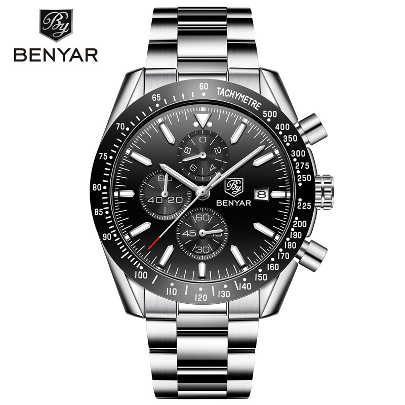 BENYAR 2021 Men's Watch Top Brand Luxury Business Steel Quartz Watch Casual Men's 30M Waterproof Wat