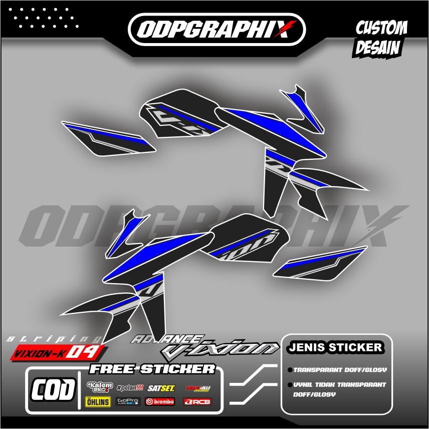 Striping Transparan Vixion Advance Terbaru – Bahan Premium Max Decal UV Anti Pudar Motif Costum Warn
