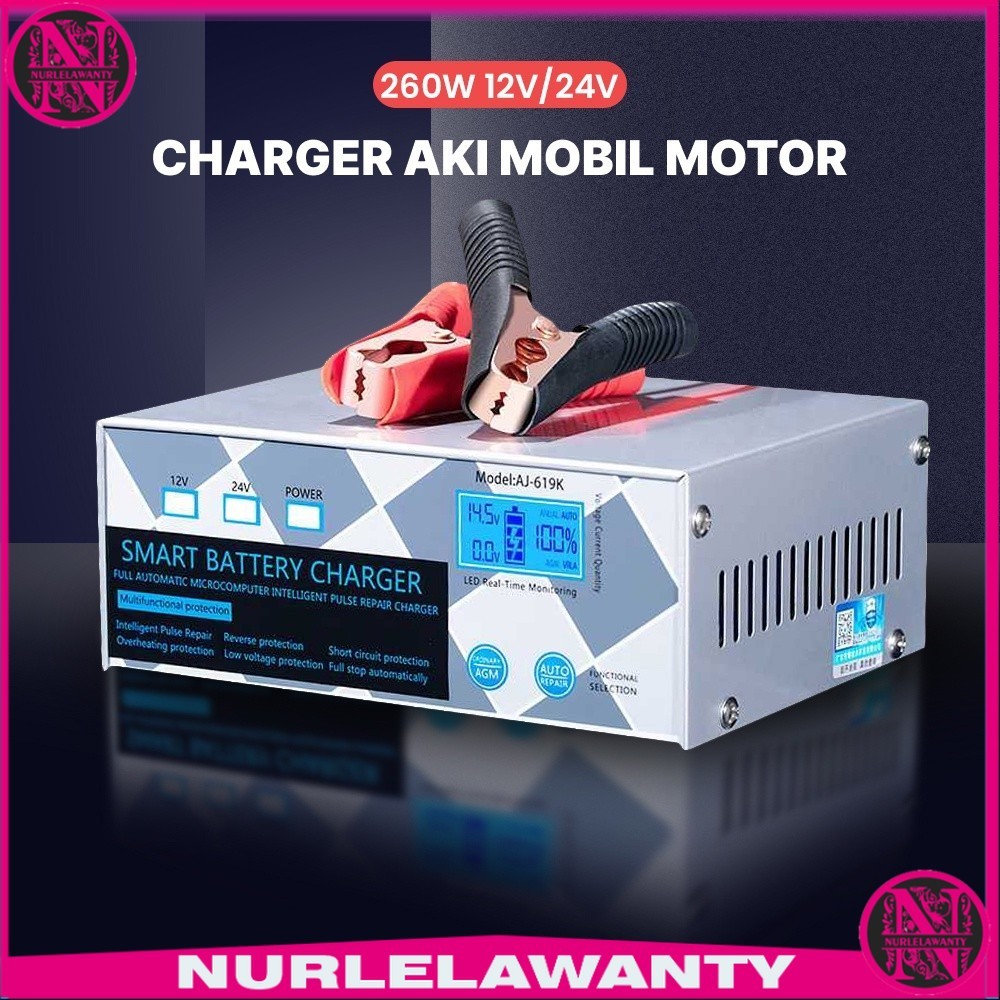 - ANJING Charger Aki Mobil Motor Intelligent Battery Charger 12V/24V 20A - AJ-619K -