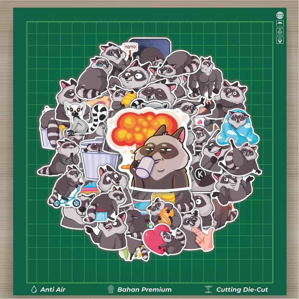 

Stiker Cutting Pack Stiker Animal Cute Raccoon [Musang] Isi 100Pcs Series Aesthetic Lucu Keren Untuk Koper Bahan Vynil