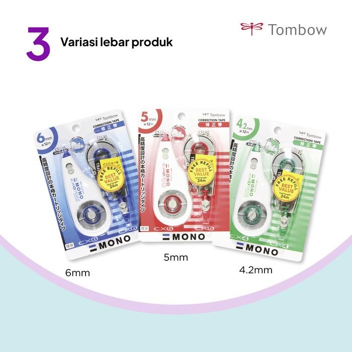 

Correction Tape Tombow (CT-CX6CR6) + Free Refill - Biru