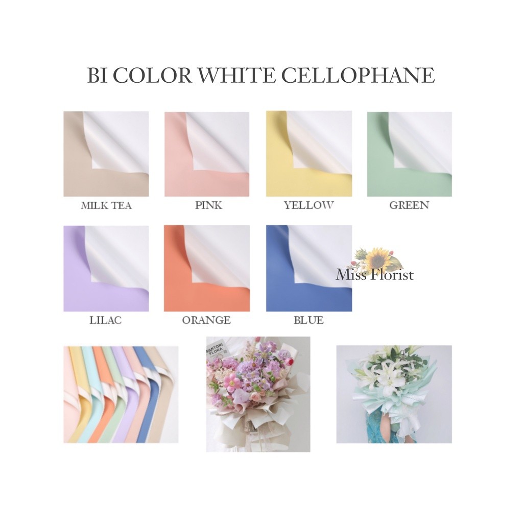 

[5 PCS] 008 FLOWER WRAPPING / FLOWER WARP BI COLOR WHITE CELLOPHANE WATERPROOF KERTAS BUKET BUNGA