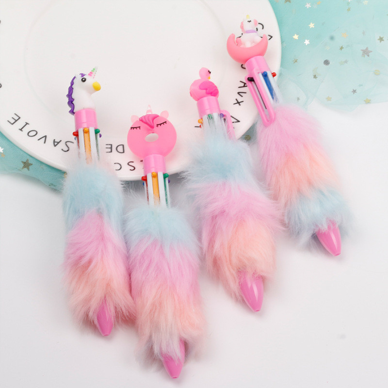 

6-color-in-1 Rainbow Plush Ballpoint Pen 0.5mm Colorful Ink Writing Pen Cute Creative Stationery for Girl Kawaii School Supplies
