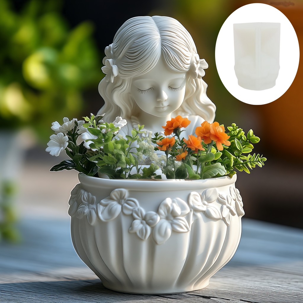 

Angel girl succulent plant flowerpot resin silicone mold beautiful goddess storage box concrete mold girl candle cup gypsum mold