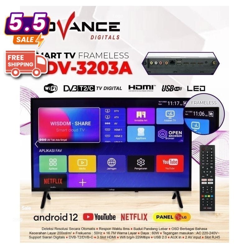 TV LED 32 Inch ADV-3203A Panel LG Android TV Advance